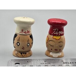 Vintage NOS 1950's 2 Inch Wooden Chef Salt And Pepper Shakers Hand Painted Japan